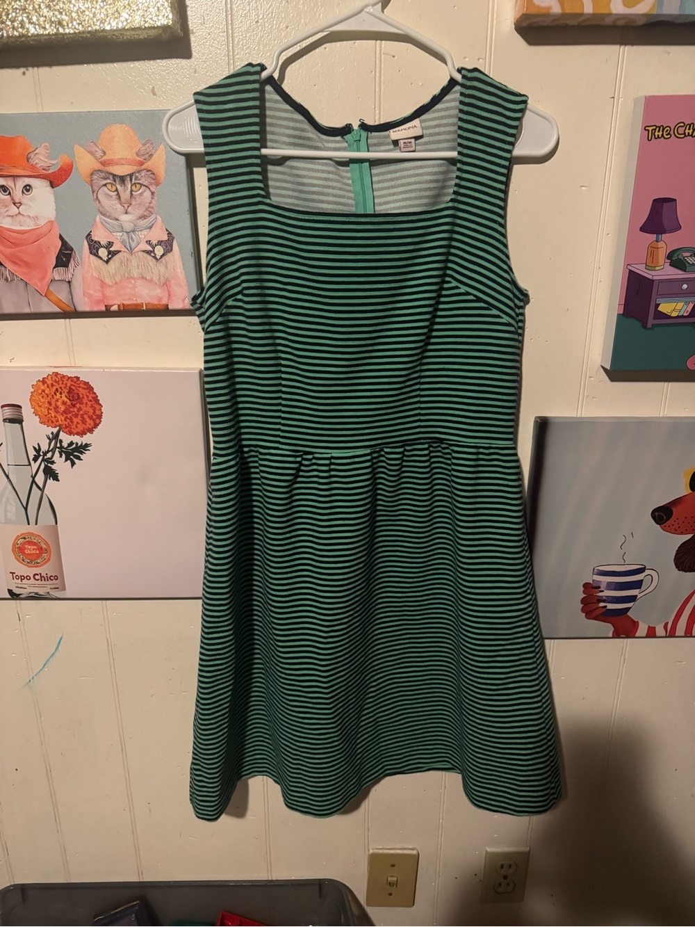 Merona Green and Black Striped Sleeveless Fit-and-Flare Dress